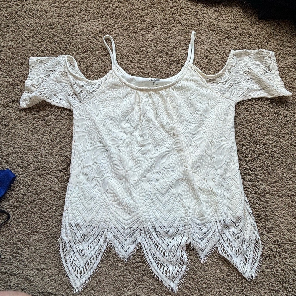 Off the shoulder white lace top with sleeves